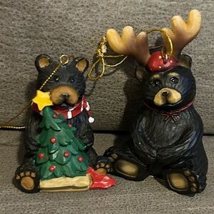 Black Skye carvers Black Bear ornaments lodge moose tree Christmas